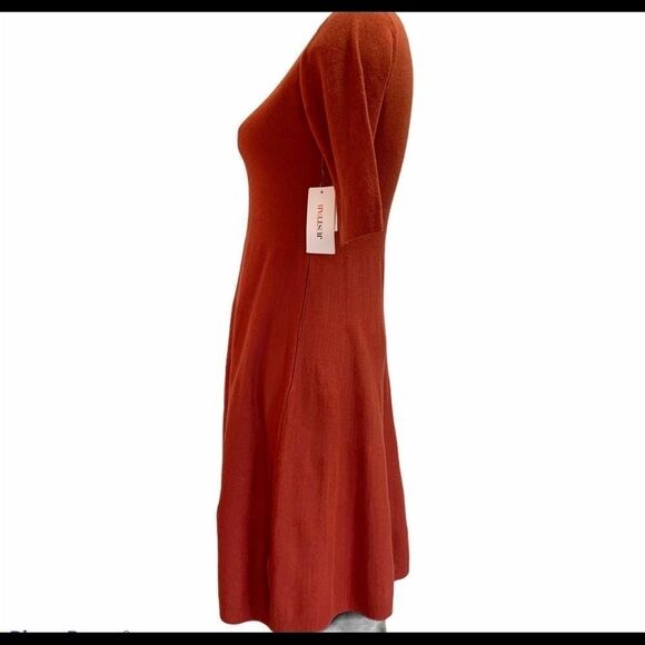 JUSTFAB NWT brick red fit & flare sweater dress sz M - Picture 5 of 11